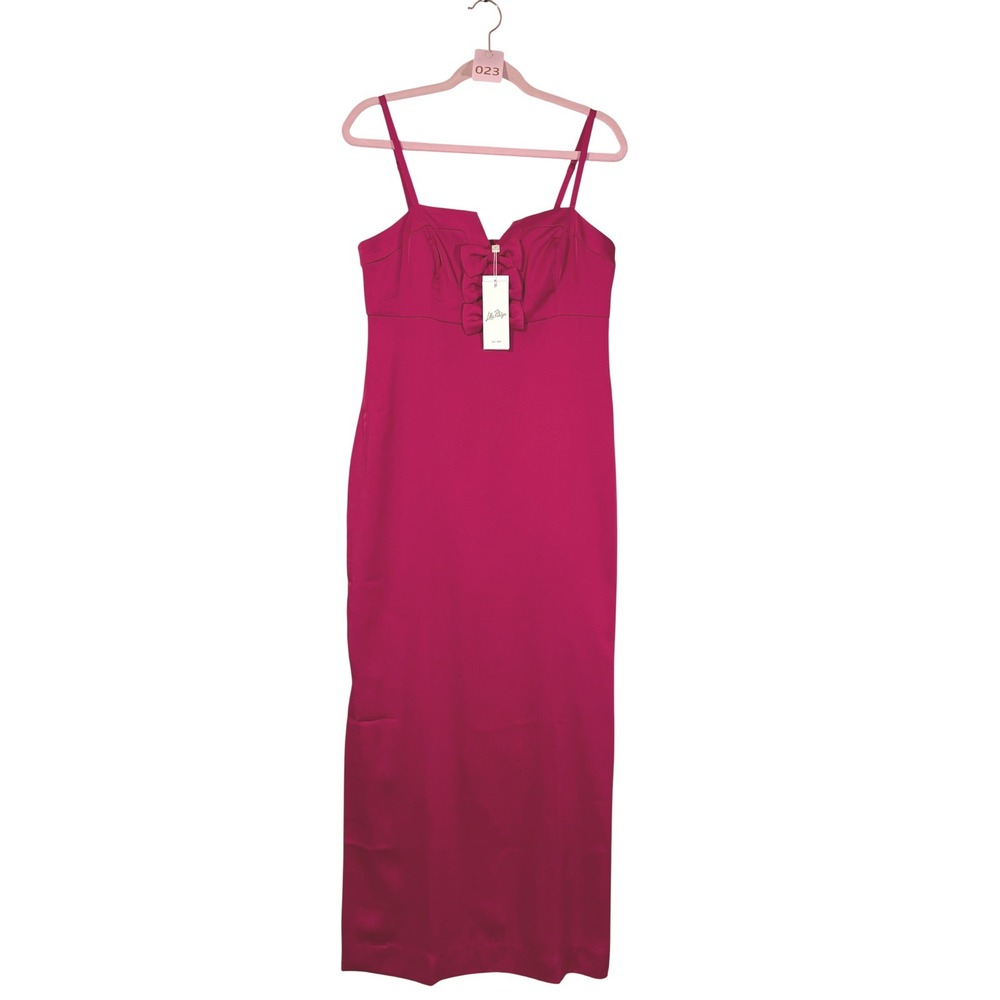 Lilly Pulitzer Jean Maxi Dress Raspberry Rouge Pink Bow 017290 Size 14 - Picture 4 of 13